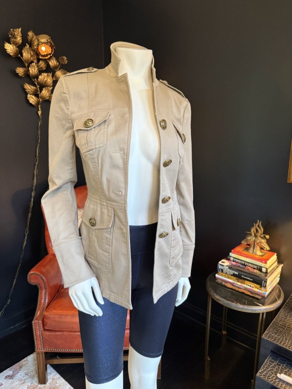 Tory Burch Khaki Military Jacket Gold Buttons Double Breasted Structured XS - Picture 1 of 4